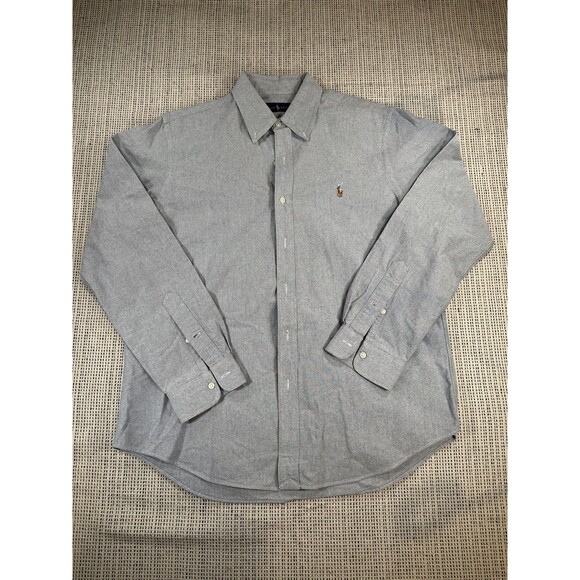 Polo Ralph Lauren Mens Long Sleeve Button Down Shirt Sz L Grey Solid - Picture 1 of 13